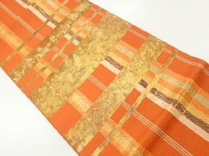 未使用品　格子に花模様織出し袋帯